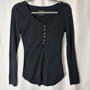 Abercrombie & Fitch Y2K Henley Top Navy Blue Ribbed Shirt Small Bella Swan